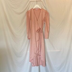 Chic Long Sleeve Pink Wrap Dress